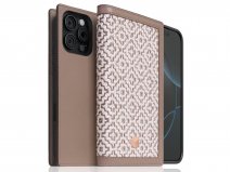SLG Design D5 2in1 Leather British Textile Folio Sandy Taupe - iPhone 16 Pro Max hoesje