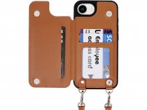 CaseMania Crossbody Wallet Case met Koord - iPhone 16e Hoesje Cognac