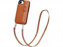 CaseMania Crossbody Wallet Case met Koord - iPhone 16e Hoesje Cognac