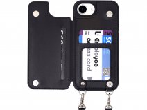 CaseMania Crossbody Wallet Case met Koord - iPhone 16e Hoesje Zwart
