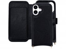 CaseMania 2in1 Bookcase met Koord en Minibag - iPhone 17 Hoesje Zwart