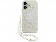 Guess Floral Wristlet Charm Case Wit - iPhone 17 hoesje met Polsbandje