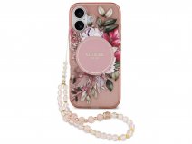 Guess Flower Wristlet Charm Case Roze - iPhone 17 hoesje met Polsbandje