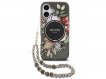 Guess Flower Wristlet MagSafe Case Zwart - iPhone 17 hoesje met Polsbandje
