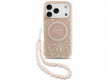 Guess Floral Wristlet Charm Case Roze - iPhone 17 Pro hoesje met Polsbandje