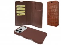 Piel Frama 2in1 Premium Leather Case Bruin Croco - iPhone 17 Pro hoesje