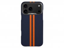 Vaja V-Mag Grip Leather Case MagSafe Blauw/Oranje - iPhone 17 Pro Hoesje Leer