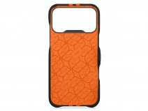 Vaja V-Mag Grip Leather Case MagSafe Zwart/Oranje - iPhone 17 Pro Hoesje Leer