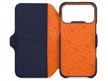 Vaja V-Mag Leather Wallet Case MagSafe Blauw/Oranje - iPhone 17 Pro Hoesje Leer