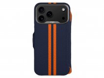 Vaja V-Mag Leather Wallet Case MagSafe Blauw/Oranje - iPhone 17 Pro Hoesje Leer