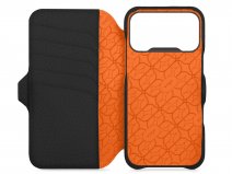 Vaja V-Mag Leather Wallet Case MagSafe Zwart/Oranje - iPhone 17 Pro Hoesje Leer