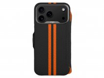 Vaja V-Mag Leather Wallet Case MagSafe Zwart/Oranje - iPhone 17 Pro Hoesje Leer