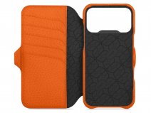 Vaja V-Mag Leather Wallet Case MagSafe Oranje/Zwart - iPhone 17 Pro Hoesje Leer