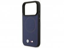 BMW M iPhone 17 Pro Max hoesje Leer Blauw - Wrapped Leather MagSafe Case