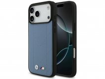 BMW M iPhone 17 Pro Max hoesje - Stitched Leather Case met MagSafe Blauw