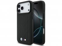 BMW M iPhone 17 Pro Max hoesje - Stitched Leather Case met MagSafe Zwart