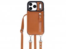 CaseMania Crossbody Wallet Case met Koord - iPhone 17 Pro Max Hoesje Cognac