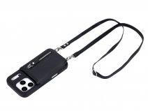 CaseMania Crossbody Wallet Case met Koord - iPhone 17 Pro Max Hoesje Zwart