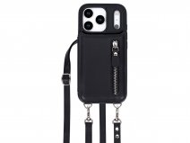 CaseMania Crossbody Wallet Case met Koord - iPhone 17 Pro Max Hoesje Zwart