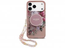 Guess Flower Wristlet Charm Case Roze - iPhone 17 Pro Max hoesje met Polsbandje
