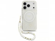 Guess Floral Wristlet Charm Case Wit - iPhone 18 Pro hoesje met Polsbandje