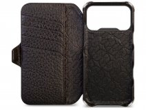 Vaja Buckler Leather Wallet Case MagSafe Zwart - iPhone 18 Pro Hoesje Leer