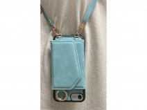 CaseMania Koord Case MagSafe Wallet Spiegel Aqua - iPhone SE/8/7 Hoesje