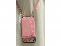 CaseMania Koord Case MagSafe Wallet Spiegel Roze - iPhone SE/8/7 Hoesje