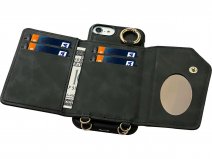 CaseMania Koord Case MagSafe Wallet Spiegel Zwart - iPhone SE/8/7 Hoesje