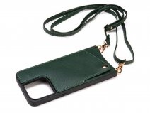 CaseMania Crossbody Card Case met Koord - iPhone 11 Hoesje Donkergroen