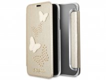 Guess Butterfly Studs Bookcase Goud - iPhone X/Xs hoesje