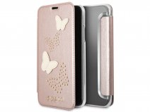 Guess Butterfly Studs Bookcase Rosé - iPhone X/Xs hoesje