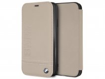 BMW Logo Leather Folio Beige Leer - iPhone XR hoesje