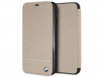 BMW Logo Leather Folio Beige Leer - iPhone Xs Max hoesje