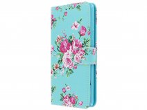 Bookcase Mapje Bloemenprint Blauw - Huawei P30 hoesje
