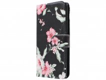 Bookcase Mapje Bloemenprint Zwart - Huawei P30 hoesje