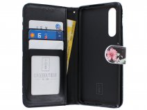Bookcase Mapje Bloemenprint Zwart - Huawei P30 hoesje