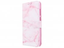 Book Case Mapje Pink Marble - Huawei Y7 2019 hoesje