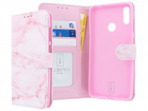 Book Case Mapje Pink Marble - Huawei Y7 2019 hoesje
