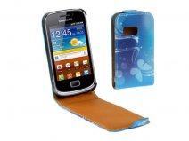 Blue Butterflies Kunstleren Flip Case Samsung Galaxy Mini 2 (S6500)