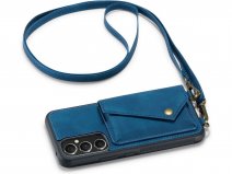 CaseMania Crossbody Wallet Case Donkerblauw - Samsung Galaxy A54 hoesje met koord