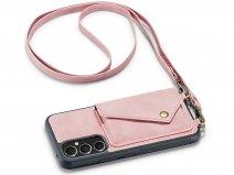 CaseMania Crossbody Wallet Case Roze - Samsung Galaxy A54 hoesje met koord