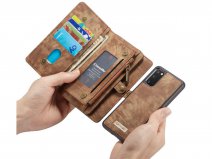 CaseMe 2in1 Wallet Ritsvak Case Bruin - Samsung Galaxy S20+ Hoesje