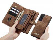 CaseMe 2in1 Wallet Ritsvak Case Bruin - Samsung Galaxy S21 FE Hoesje