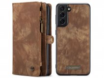 CaseMe 2in1 Wallet Ritsvak Case Bruin - Samsung Galaxy S21 FE Hoesje