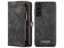 CaseMe 2in1 Wallet Ritsvak Case Zwart - Samsung Galaxy S21 FE Hoesje