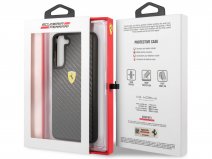 Ferrari Carbon Fiber Case Zwart - Samsung Galaxy S21 FE Hoesje