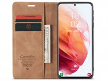 CaseMe Vintage BookCase Tan - Samsung Galaxy S21+ hoesje