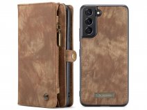 CaseMe 2in1 Wallet Ritsvak Case Bruin - Samsung Galaxy S22 Hoesje