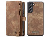 CaseMe 2in1 Wallet Ritsvak Case Bruin - Samsung Galaxy S22+ Hoesje
